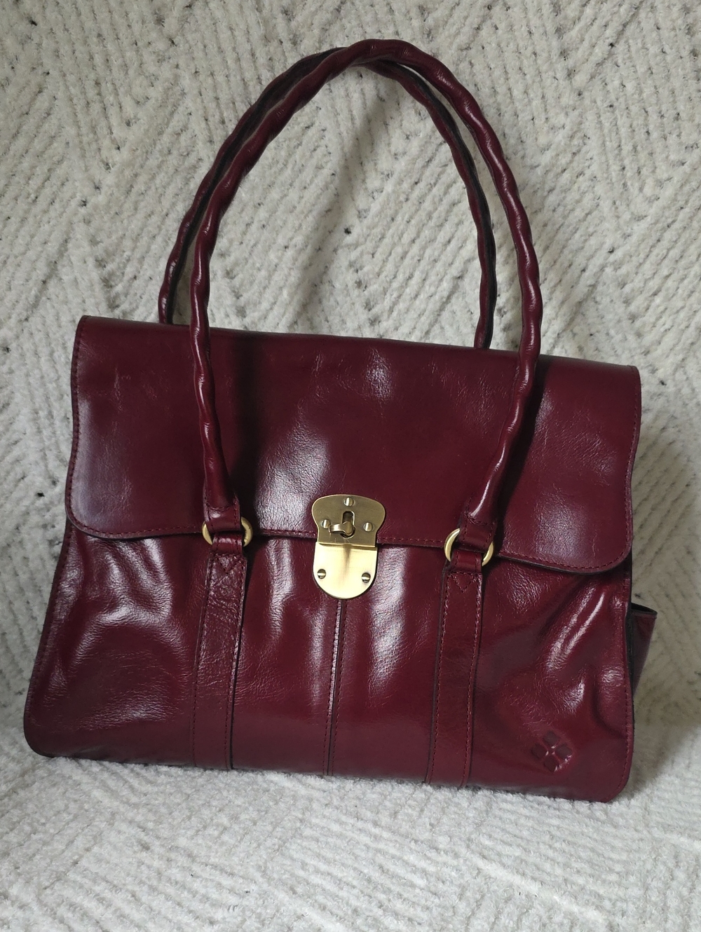 Patricia Nash Burgundy Leather Satchel with Gold-Tone Lock